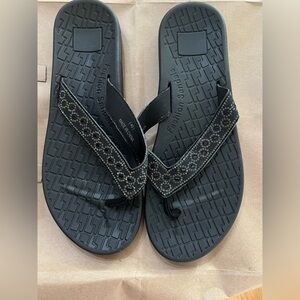 Black Beaded Flip Flop Sandals